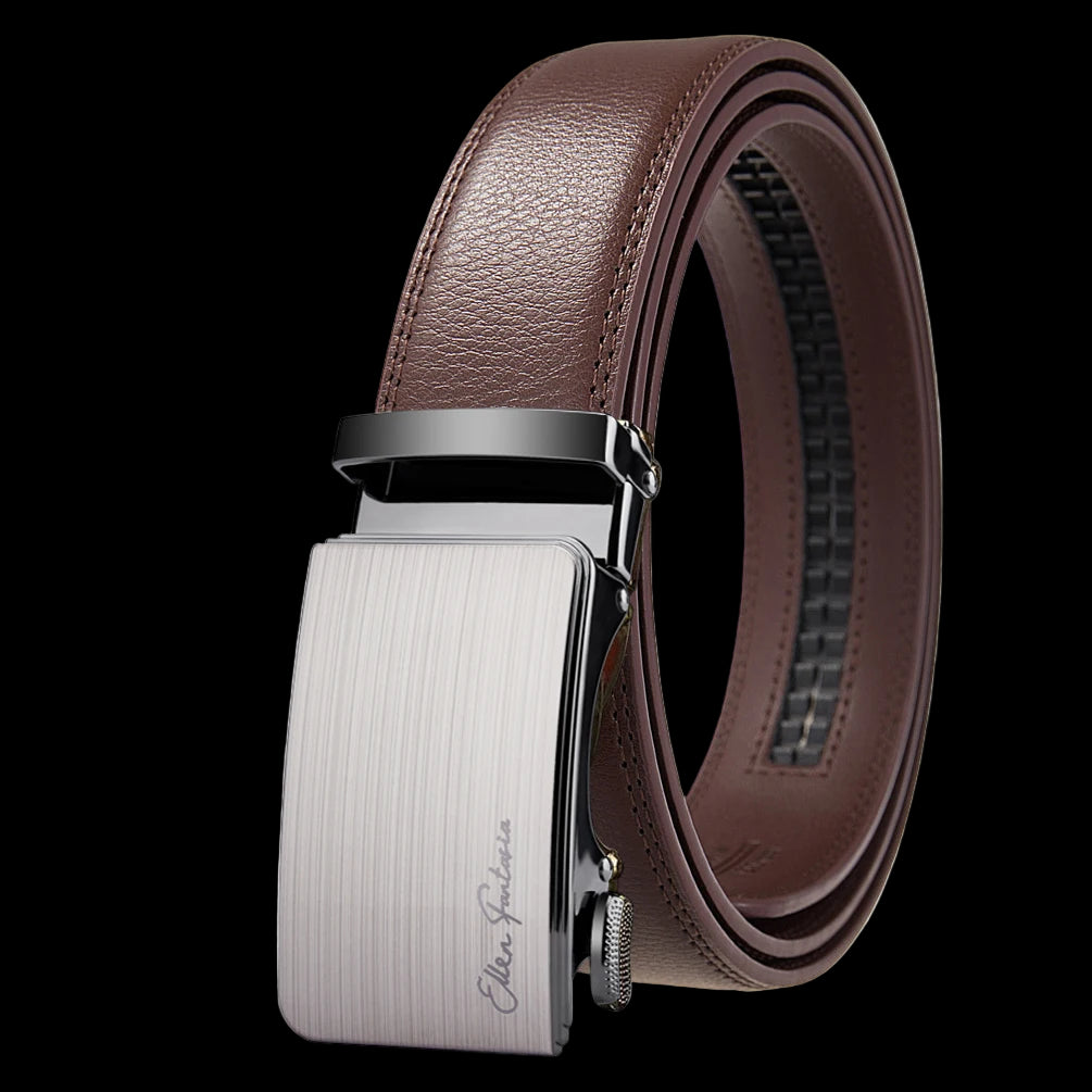 Elynico Men’s Classic Leather Belt – Designer Style with Alloy Auto Buckle