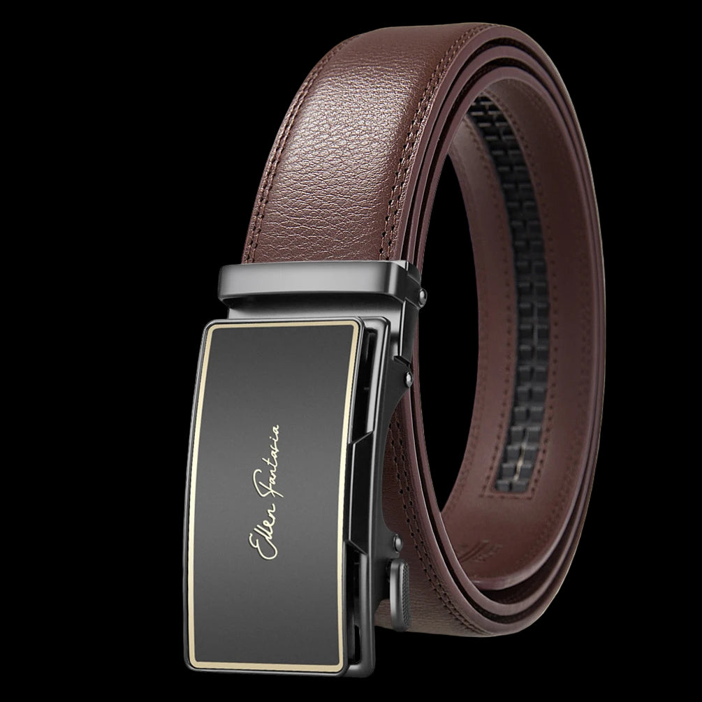 Elynico Men’s Classic Leather Belt – Designer Style with Alloy Auto Buckle