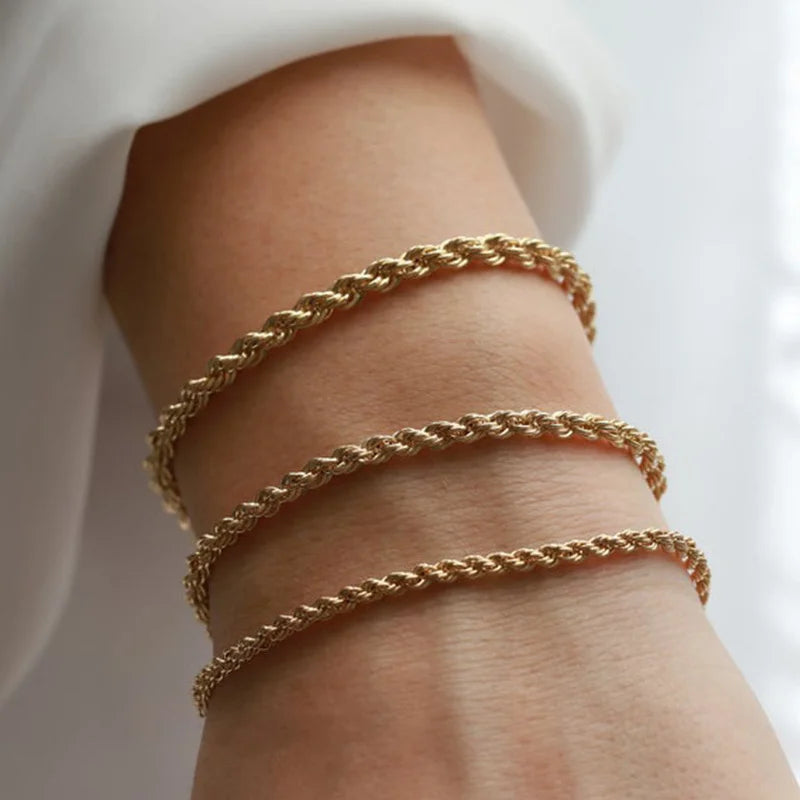 Elynico Rope Chain Bracelet – Unissex, Aço Inoxidável, Estilo Clássico