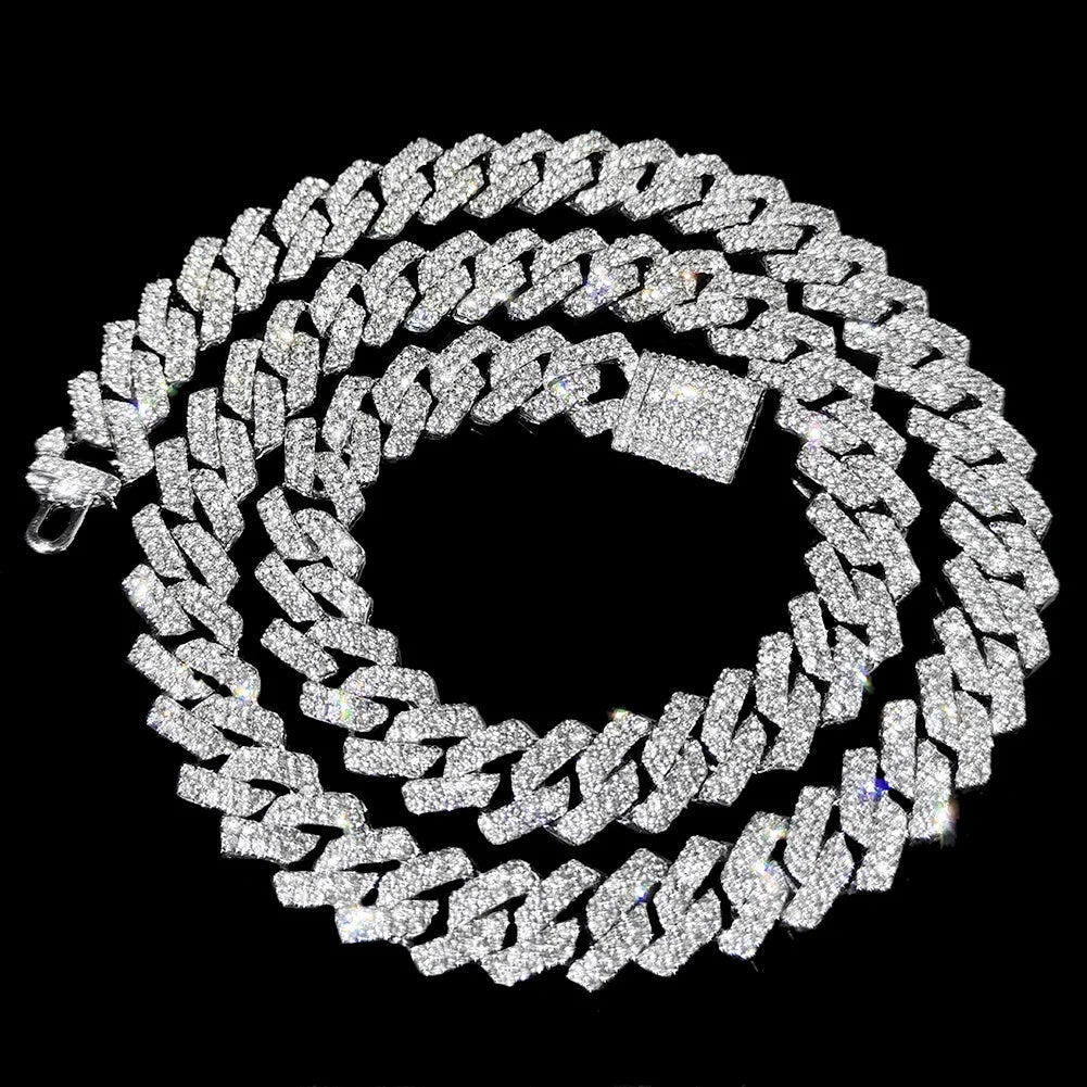 Elynico Prong Cuban Link Chain – Iced Out 2-Row Rhinestone Miami Necklace (Unissex)