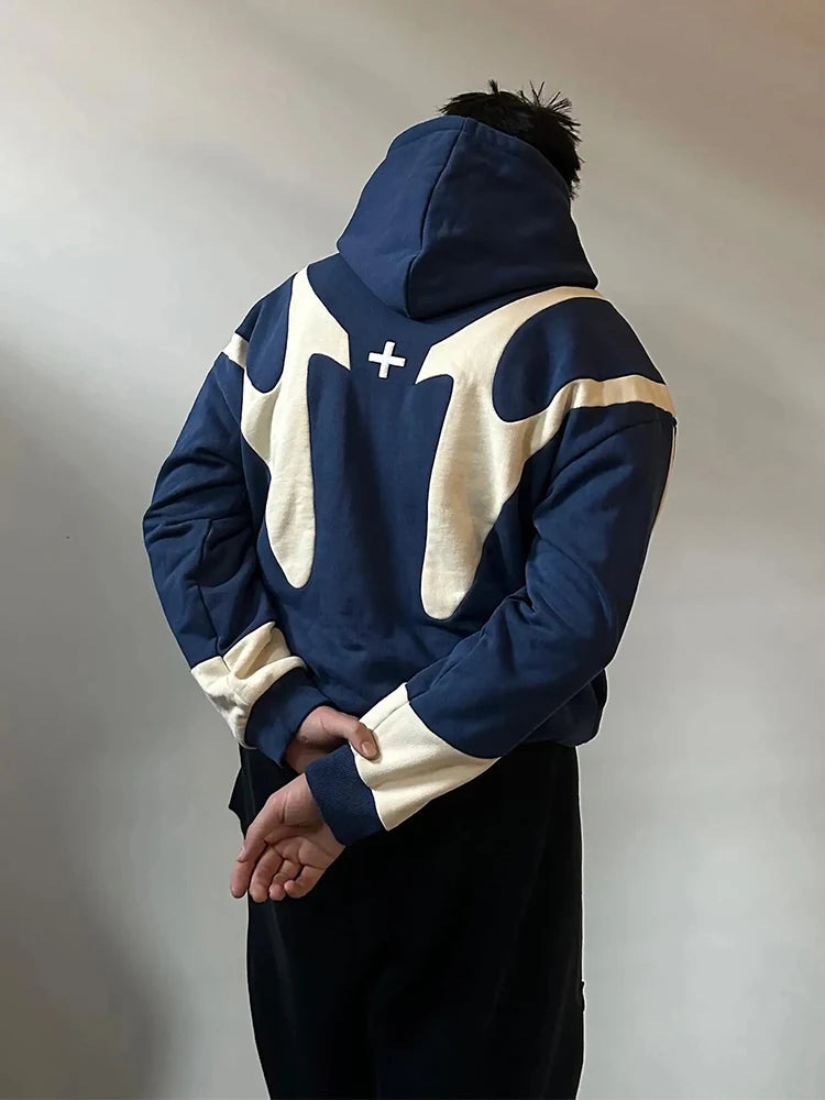 Moletom Elynico Patch Y2K – Zíper, Oversized, Retro Hip-Hop Gótico, Unissex