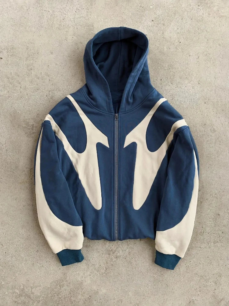 Moletom Elynico Patch Y2K – Zíper, Oversized, Retro Hip-Hop Gótico, Unissex