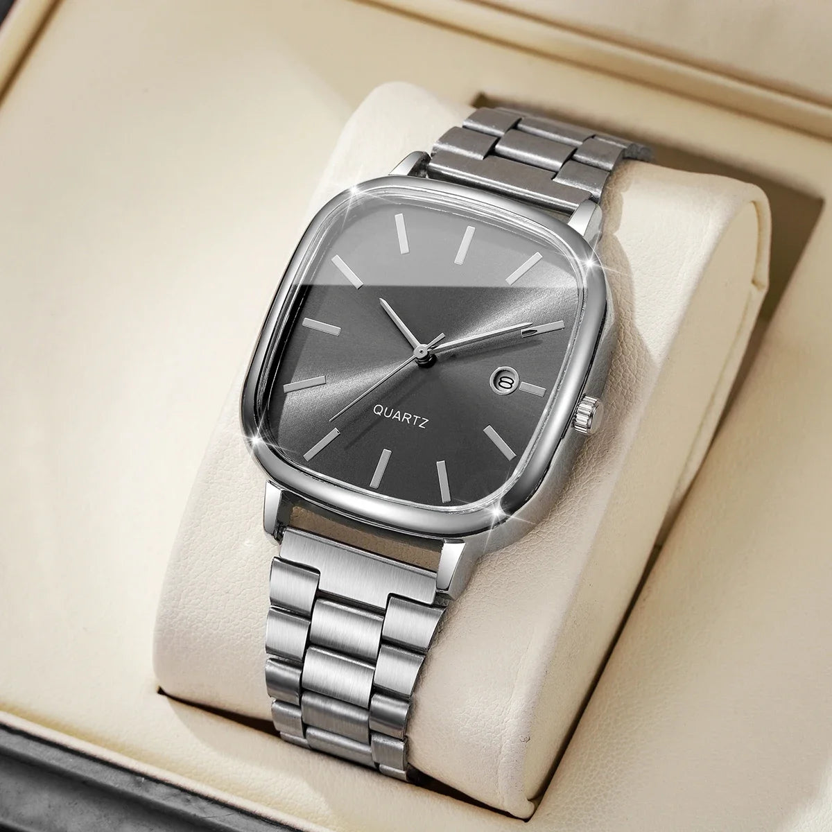 Relógio Elynico Fashion Square – Calendário, Quartzo, Masculino, Analógico, Estilo Business (Sem Caixa)