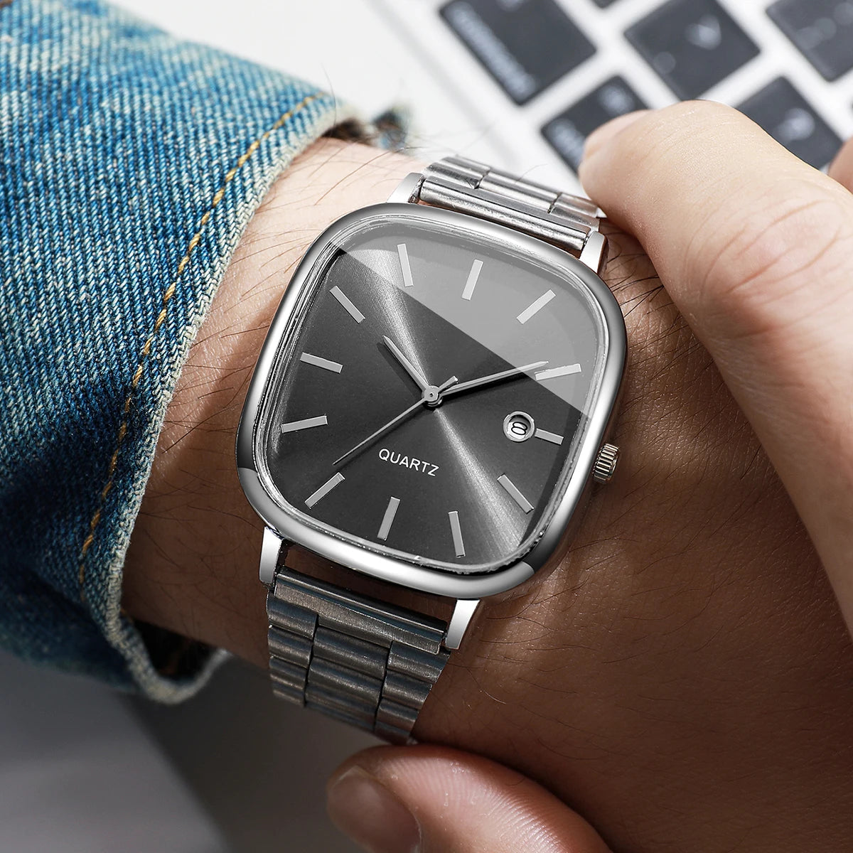 Relógio Elynico Fashion Square – Calendário, Quartzo, Masculino, Analógico, Estilo Business (Sem Caixa)