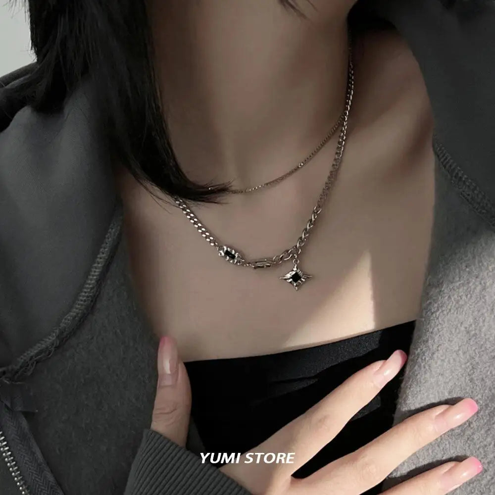 Colar Elynico Star Double Layer – Aço Titanizado, Dupla Camada, Estilo Hip-Hop Unissex