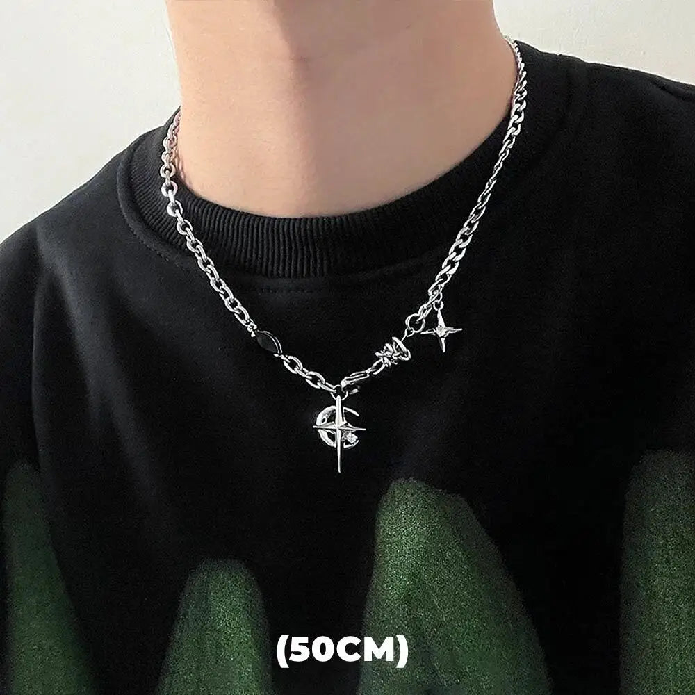 Colar Elynico Star Double Layer – Aço Titanizado, Dupla Camada, Estilo Hip-Hop Unissex