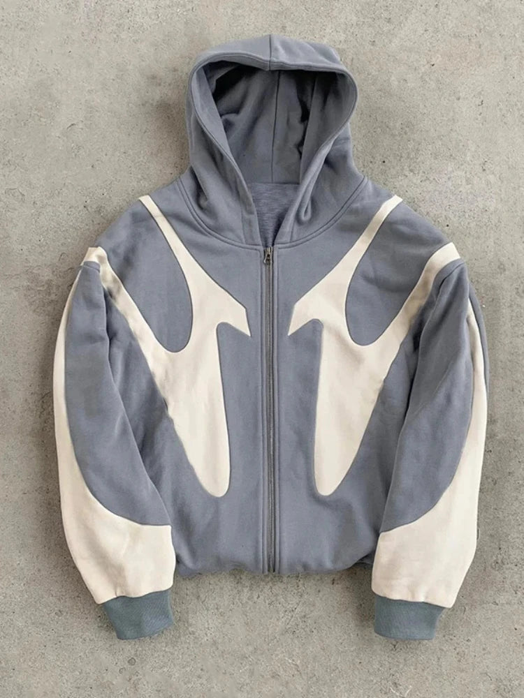 Moletom Elynico Patch Y2K – Zíper, Oversized, Retro Hip-Hop Gótico, Unissex