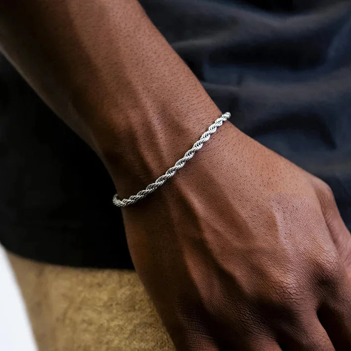 Elynico Rope Chain Bracelet – Unissex, Aço Inoxidável, Estilo Clássico