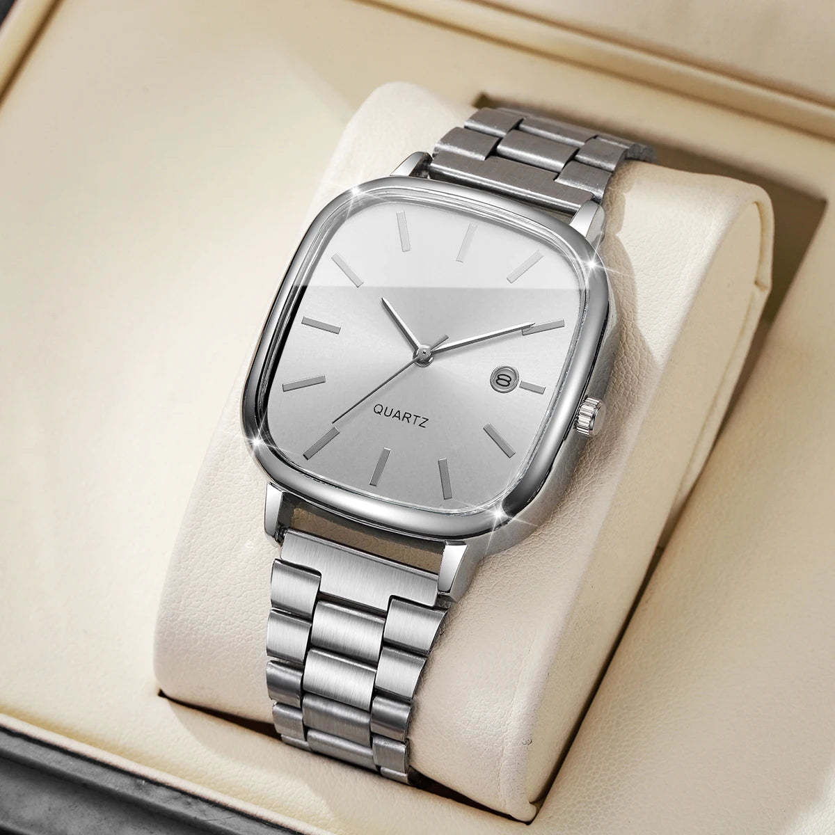 Relógio Elynico Fashion Square – Calendário, Quartzo, Masculino, Analógico, Estilo Business (Sem Caixa)