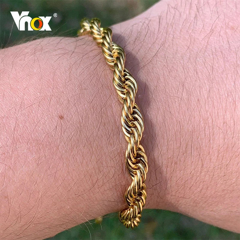 Elynico Rope Chain Bracelet – Unissex, Aço Inoxidável, Estilo Clássico