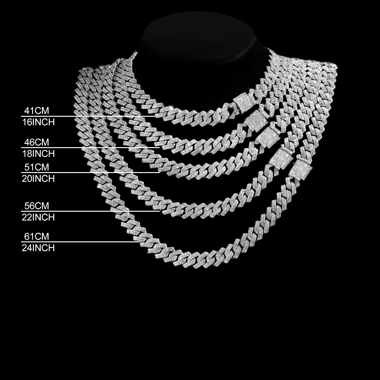 Elynico Prong Cuban Link Chain – Iced Out 2-Row Rhinestone Miami Necklace (Unissex)