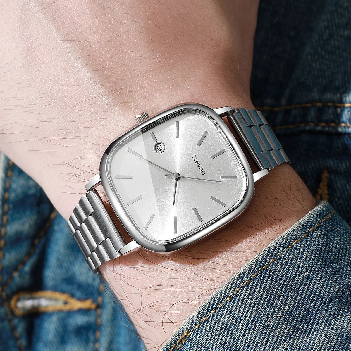 Relógio Elynico Fashion Square – Calendário, Quartzo, Masculino, Analógico, Estilo Business (Sem Caixa)