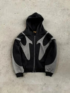 Moletom Elynico Patch Y2K – Zíper, Oversized, Retro Hip-Hop Gótico, Unissex