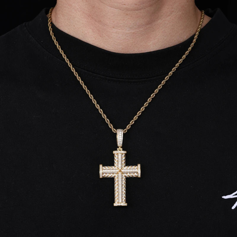 Elynico S925 Iced Out Cross Pendant – Unisex Gold & Silver Edition