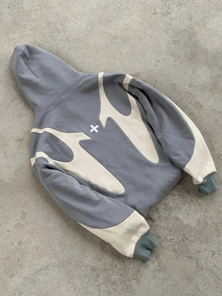 Moletom Elynico Patch Y2K – Zíper, Oversized, Retro Hip-Hop Gótico, Unissex