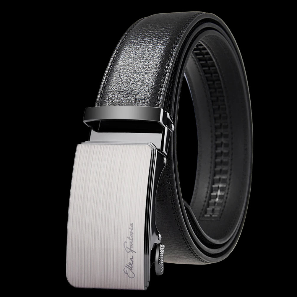 Elynico Men’s Classic Leather Belt – Designer Style with Alloy Auto Buckle